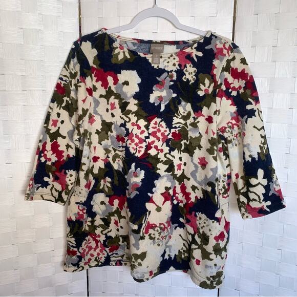 Chico’s Womens Blouse Shirt Chico Size 2 Womens Size Large Floral Pockets - Picture 3 of 9